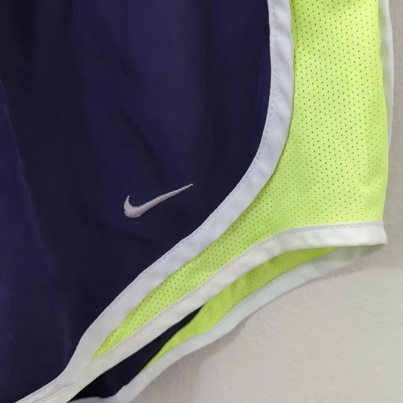 Nike Dri-Fit Tempo Running Shorts Blue Neon Yellow Brief Lined Women's Size M - Picture 2 of 5